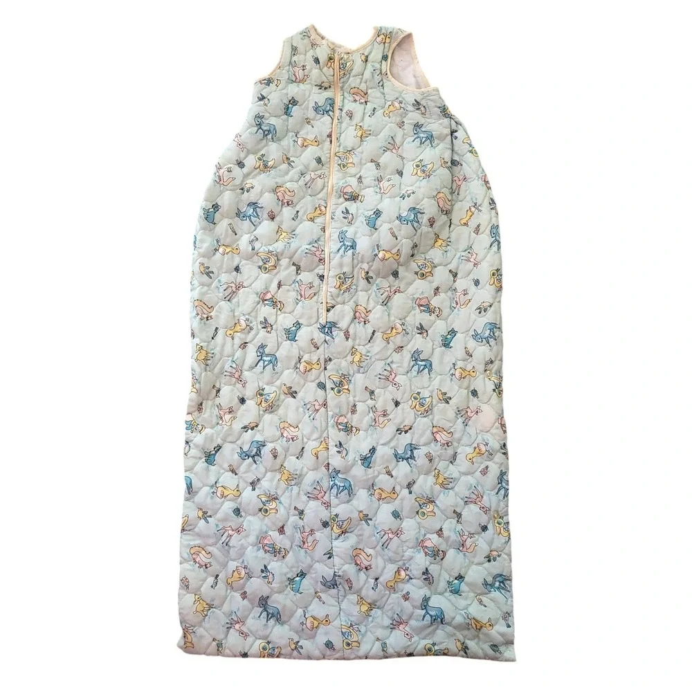 Vintage Quilted Baby Sleep Sack Blue Forest Animal‎ Deer Duck Wearable Blanket